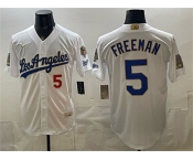 Men's Los Angeles Dodgers #5 Freddie Freeman White 2026 Gold Collection 9x & B2B Champs Patch Stitched Baseball Jersey