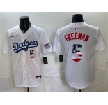 Men's Los Angeles Dodgers #5 Freddie Freeman White 250 Fourth of July Home Stitched Baseball Jersey