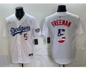 Men's Los Angeles Dodgers #5 Freddie Freeman White 250 Fourth of July Home Stitched Baseball Jersey