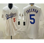 Men's Los Angeles Dodgers #5 Freddie Freeman White Gold World Series Champions Collection Limited Jersey