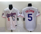 Men's Los Angeles Dodgers #5 Freddie Freeman White Hello Kitty Night 2025 World Series Champions Patch Stitched Baseball Jersey