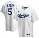 Men's Los Angeles Dodgers #5 Seager Replica White Cool Base Baseball Jersey
