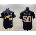 Men's Los Angeles Dodgers #50 Mookie Betts Black Gold 2024 World Series With No. 34 Patch Limited Stitched Baseball Jersey