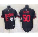 Men's Los Angeles Dodgers #50 Mookie Betts Black Hello Kitty Night 2025 World Series Champions Patch Stitched Baseball Jersey