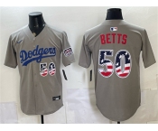 Men's Los Angeles Dodgers #50 Mookie Betts Gray 250 Fourth of July Road Stitched Baseball Jersey