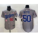 Men's Los Angeles Dodgers #50 Mookie Betts Grey 2025 Tokyo Series Limited Stitched Baseball Jersey