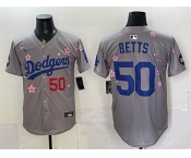 Men's Los Angeles Dodgers #50 Mookie Betts Grey 2025 Tokyo Series Limited Stitched Baseball Jersey