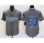 Men's Los Angeles Dodgers #50 Mookie Betts Grey Gridiron Cool Base Stitched Baseball Jersey