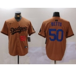 Men's Los Angeles Dodgers #50 Mookie Betts Number Olive Cool Base Limited Stitched Jersey