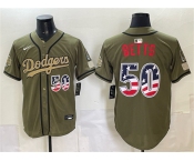 Men's Los Angeles Dodgers #50 Mookie Betts Olive 2026 Armed Forces Day 250 Fourth of July Stitched Baseball Jersey