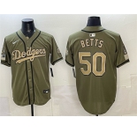 Men's Los Angeles Dodgers #50 Mookie Betts Olive 2026 Armed Forces Day Stitched Baseball Jersey