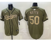 Men's Los Angeles Dodgers #50 Mookie Betts Olive 2026 Armed Forces Day Stitched Baseball Jersey