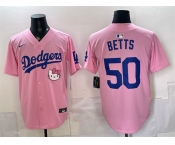 Men's Los Angeles Dodgers #50 Mookie Betts Pink 2025 Hello Kitty Vapor Limited Stitched Baseball Jersey