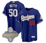 Men's Los Angeles Dodgers #50 Mookie Betts Royal 2026 Alternate Gold Collection Stadium Stitched Baseball Jersey