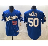 Men's Los Angeles Dodgers #50 Mookie Betts Royal 2026 Gold Collection 9x & B2B Champs Patch Stitched Baseball Jersey