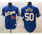 Men's Los Angeles Dodgers #50 Mookie Betts Royal 2026 Gold Collection 9x & B2B Champs Patch Stitched Baseball Jersey