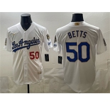 Men's Los Angeles Dodgers #50 Mookie Betts White 2026 Gold Collection 9x & B2B Champs Patch Stitched Baseball Jersey