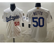Men's Los Angeles Dodgers #50 Mookie Betts White 2026 Gold Collection 9x & B2B Champs Patch Stitched Baseball Jersey
