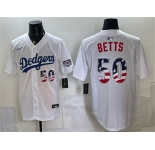 Men's Los Angeles Dodgers #50 Mookie Betts White 250 Fourth of July Home Stitched Baseball Jersey