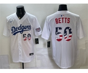 Men's Los Angeles Dodgers #50 Mookie Betts White 250 Fourth of July Home Stitched Baseball Jersey