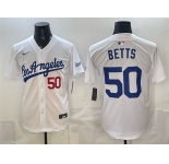 Men's Los Angeles Dodgers #50 Mookie Betts White Alternate Stadium Stitched Baseball Jersey