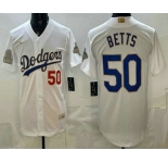 Men's Los Angeles Dodgers #50 Mookie Betts White Gold World Series Champions Collection Limited Jersey