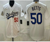 Men's Los Angeles Dodgers #50 Mookie Betts White Gold World Series Champions Collection Limited Jersey