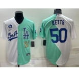 Mens Los Angeles Dodgers #50 Mookie Betts White Green Number 2022 Celebrity Softball Game Cool Base Jersey