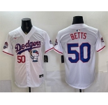 Men's Los Angeles Dodgers #50 Mookie Betts White Hello Kitty Night 2025 World Series Champions Patch Stitched Baseball Jersey