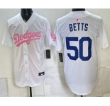 Men's Los Angeles Dodgers #50 Mookie Betts White Pink Limited Stitched Jersey