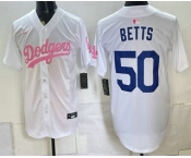 Men's Los Angeles Dodgers #50 Mookie Betts White Pink Limited Stitched Jersey