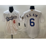 Men's Los Angeles Dodgers #6 H.S.Kim White 2026 Gold Collection Stadium Stitched Baseball Jersey