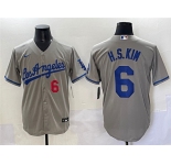 Men's Los Angeles Dodgers #6 Hyeseong Kim Number Grey With los Cool Base Stitched Jersey