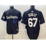 Men's Los Angeles Dodgers #67 Vin Scully Black 2025 World Series Champions Patch 'Gothic Edition' Vapor Premier Limited Stitched Baseball Jersey