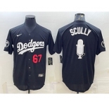 Men's Los Angeles Dodgers #67 Vin Scully Black Red Big Logo With Vin Scully Patch Stitched Jersey