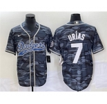 Men's Los Angeles Dodgers #7 Julio UrÃas Gray Camo Cool Base With Patch Stitched Baseball Jersey