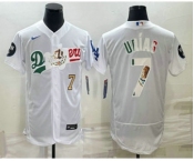 Men's Los Angeles Dodgers #7 Julio Urias Number White With Vin Scully Patch Flex Base Stitched Baseball Jersey