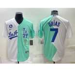 Mens Los Angeles Dodgers #7 Julio Urias White Green Number 2022 Celebrity Softball Game Cool Base Jersey
