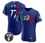 Men's Los Angeles Dodgers #77 Pezo Pluma Royal Mexico Special Vin Scully Patch Flex Base Stitched Baseball Jersey