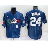 Mens Los Angeles Dodgers #8 #24 Kobe Bryant Number Navy Blue Pinstripe 2020 World Series Cool Base Nike Jersey