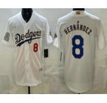 Men's Los Angeles Dodgers #8 Enrique Hernandez White Gold World Series Champions Collection Limited Jersey