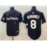 Men's Los Angeles Dodgers #8 Enrique Hernández Black 2025 World Series Champions Patch 'Gothic Edition' Vapor Premier Limited Stitched Baseball Jersey