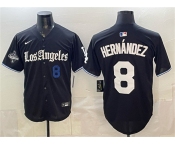 Men's Los Angeles Dodgers #8 Enrique Hernández Black 2025 World Series Champions Patch 'Gothic Edition' Vapor Premier Limited Stitched Baseball Jersey