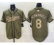 Men's Los Angeles Dodgers #8 Enrique Hernández Olive 2026 Armed Forces Day Stitched Baseball Jersey