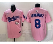 Men's Los Angeles Dodgers #8 Enrique Hernández Pink 2025 Hello Kitty Vapor Limited Stitched Baseball Jersey