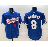 Men's Los Angeles Dodgers #8 Enrique Hernández Royal With American Flag Patch Limited Stitched Baseball Jersey