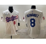 Men's Los Angeles Dodgers #8 Enrique Hern谩ndez White With American Flag Patch Limited Stitched Baseball Jersey