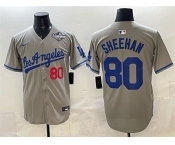 Men's Los Angeles Dodgers #80 Emmet Sheehan Grey 2025 World Series Patch Limited Stitched Baseball Jersey
