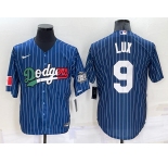 Men's Los Angeles Dodgers #9 Gavin Lux Navy Blue Pinstripe 2020 World Series Cool Base Nike Jersey