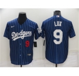 Men's Los Angeles Dodgers #9 Gavin Lux Navy Blue Pinstripe Stitched MLB Cool Base Nike Jersey